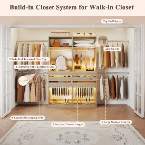 Closet System Set of 2, 5.7-10.4FT Closet Organizer System with 6 Drawers - Image 4