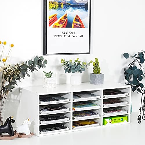 PAG-Mass Mail Sorter Organizer, Wood Countertop Literature Organizer, Student Mailbox for Classroom, Desktop Bill Paper Organizer for Office Home School, 12 Compartments, White - Image 6
