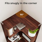 6-Tier L-Shaped Corner Bookshelf, 63" Tall Freestanding Wood Grain Corner Bookcase with Safety Baffle, Space-Saving Corner Shelf Storage for Living Room, Bedroom, Home Office, Walnut - Image 3