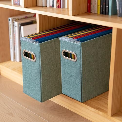 4 Packs Letter Size File Organizer, File Folders Organizer, Fabric Storage Box, Collapsible Paper Organizer with Metal Handle, Smooth PVC Rails, Only Box (Green) - Image 7
