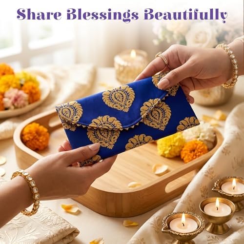 LoveNspire Brocade Fabric Money Envelopes (8 x 4 Inch) Decorative Floral Pattern Shagun Lifafa for Indian Wedding, Birthday | Cash Gift Holder & Home Savings Organizer Beige/Pack of 10 - Image 5