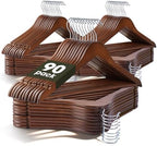 Wooden Hangers 90 Pack,Heavy Duty Solid Wooden Clothes Hangers with Pant Bar,360-Degree Rotatable Hook,Durable & Slim Wood Hangers for Coats,Jackets,Dress,Pants(Walnut) by Uilmart