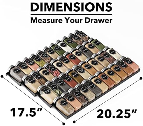 SpaceAid Spice Drawer Organizer with 44 Spice Jars, 386 Spice Labels, 4 Tier Seasoning Rack Tray Insert for Kitchen Drawers, 20.25" Wide x 17.5" Deep - Image 4