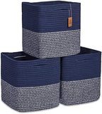 NaturalCozy Storage Cubes 11 Inch Cotton Rope Woven Baskets for Organizing, 3-Pack | Cube Storage Bin | Square Storage Baskets for Shelves Organizer, Classroom, Kids Toy Bins, Closet, Baby Nursery by NaturalCozy