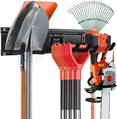 Garden Tool Storage Rack, Outdoor Power Tools Hangers for Garage Wall Organization with 6 assorted Multi-Purpose Hooks, Organizer Holders for Landscaping Equipment, Folding Chairs, Ladders etc. - Image 2