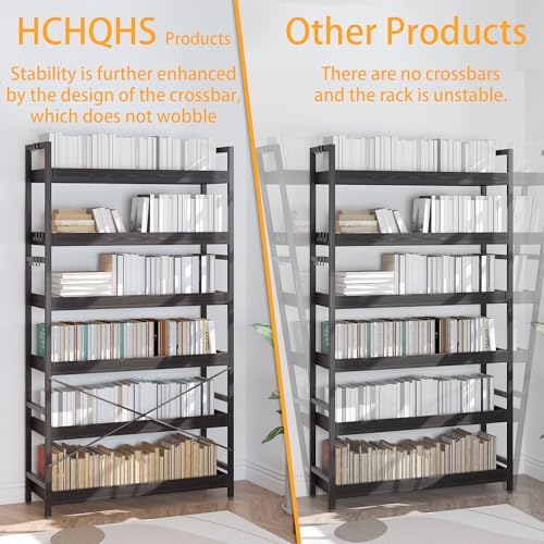 HCHQHS Bookshelf, Adjustable Industrial Bookcase, Vertical Tall Book Shelf, Wood and Black Metal Open Bookshelves for Home Office, Living Room, Bedroom (Black, 6-Tier (31" W x 70" H)) - Image 5