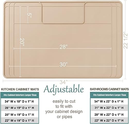 The Original Under Sink Mat - Silicone Waterproof mat, Trimmable, Easy to Clean, Kitchen cabinet liner, Under sink protector mats, Drip Tray with Lip - 34" x 22" or smaller - Beige - Image 2