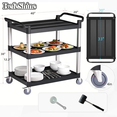 Utility Cart with Tangle-Free Wheels, Large Size 3 Tier Restaurant Cart - Image 5
