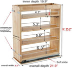DINDON Pull Out Spice Rack Cabinet Organizer, (8" W x 21.9" D x 25.2" H) Multi-Use Soild Wood Pull Out Cabinet Organizer Slide Out Shelf Sliding Base Cabinet Storage Organization - Image 3