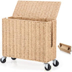 Briwooody Extra Large Rattan Cable Management Box with Caster Wheels, Brown by Briwooody
