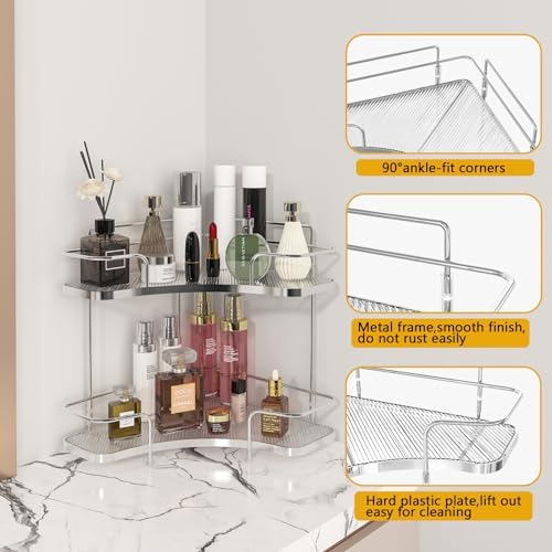 FOLLOWIN 2 Tier Bathroom Organizer Countertop Corner, Makeup Organizer - Image 6