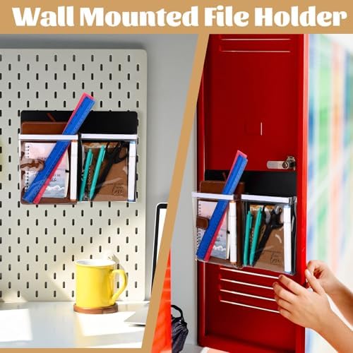 8 Pack Magnetic File Holder Fridge Organizer Black with 2 Pockets - Image 6