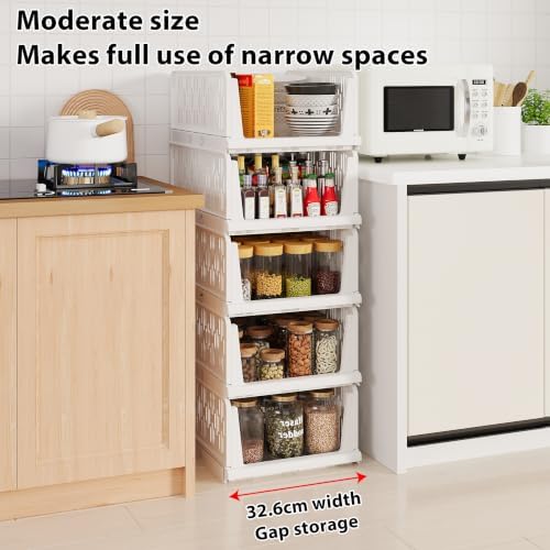 UDEAR 5 Pack Stackable Closet Storage Baskets, Foldable,White - Image 7