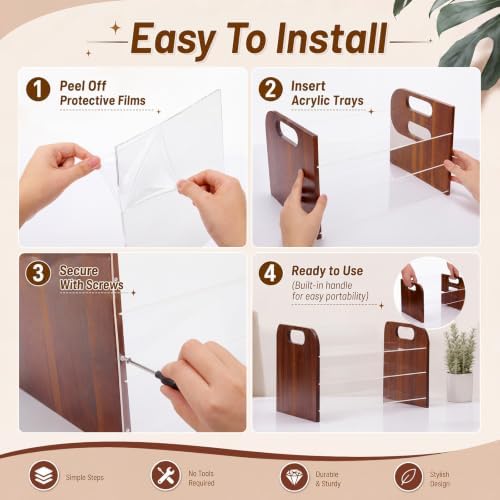 Marsui 3 Tier Desk Paper File Organizer, Acacia & Acrylic Letter Tray - Image 4
