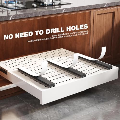 Seinloes 4 Pack Pull Out Cabinet Organizer Expandable Width(15"-25") and Depth(17"-24"),Slide Out Drawers With Raising Pad for Framed Cabinets,No Drill Roll Out Shelves for Kitchen,Bathroom,White - Image 5