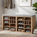 Shoe Rack Bench, Shoe Storage Bench with Cushion, Shoe Organizer 16 Cubbies for Entryway Hallway Bedroom Living Room, Holds Up to 400lbs - Image 3