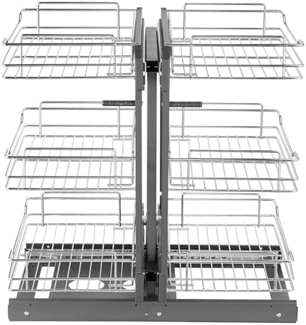 VEVOR 3 Tier 6 Shelf Chrome Carbon Steel Kitchen Cabinet Organizer, Slide Out Storage, Space Saving, Silver, For 15" Width, Food, Jars, Cans, Cookware, Pans, Mugs by VEVOR