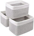 R RUNKA Small Cotton Rope Basket – Storage Bin for Organizing (10.6" x 6.7" x 6.7"), Bathroom Storage Basket for Shelf, Counter & Closet（White & Mixed Grey） by RRUNKA