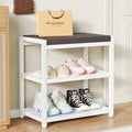 Small Shoe Bench Shoe Rack Storage Bench Entryway Bench Shoe Shelf with Seat Cushion, Stable Shoe Organizer for Entryway, Living Room, Bench Seat Holds Up to 300 lb, (18"L x 12"W x 17"H, White) by ZHOOGE