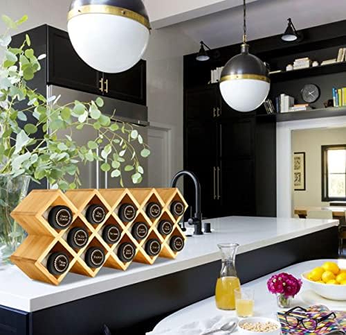Bamboo Criss Cross Spice Rack Organizer for Cabinet, Wood Seasoning Rack Spice Holder, 18-Jar Spice Rack Tower Spice Storage for Kitchen Countertop Drawer-Jars Not Included - Image 2