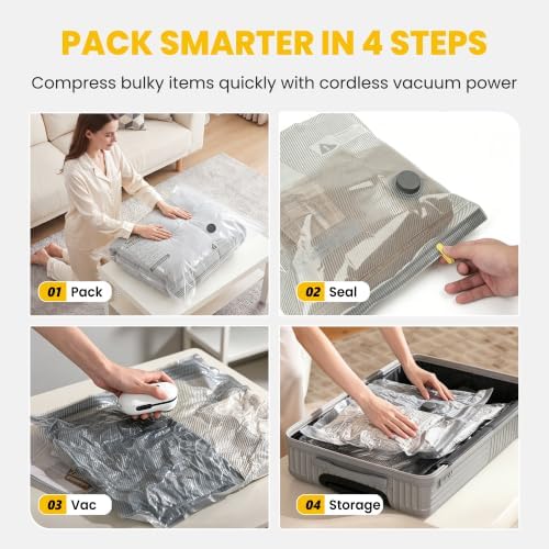18 Pack Vacuum Storage Bags with Electric Pump, Type-C Rechargeable Portable Vacuum Seal Bags for Clothes, Travel Space Saver Bags for Luggage, Closet, Bedding & Home Storage, White - Image 6