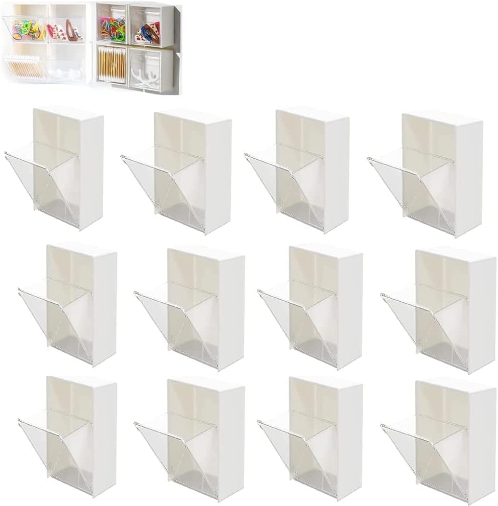 Wall-mounted Clamshell Storage Box, Clamshell Storage Box Mount Wall, Wall Mounted Cotton Swab Holder, Convenient Wall Mounted Clamshell Design Plastic Cotton Swab Storage Holder (12pcs) by Unknown