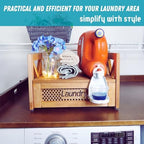 Farmhouse Wooden Laundry detergent stand - Besuerte Detergent Holder Station Shelf for Laundry Room - Laundry Organizers and Storage-Liquid Detergent Dispenser Holds Two Tubs, Brown - Image 5