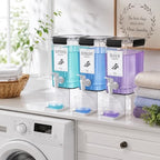Soaoo 3 Set 67.6 oz Liquid Laundry Detergent Dispenser with Faucet and Cup Holder Labels Plastic Fabric Softener Container Detergent Drip Catcher for Laundry Room Washing Soap - Image 3