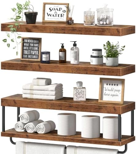 QEEIG Long Bathroom Floating Shelves Over Toilet (Brown, Set of 3, 31.5") by QEEIG