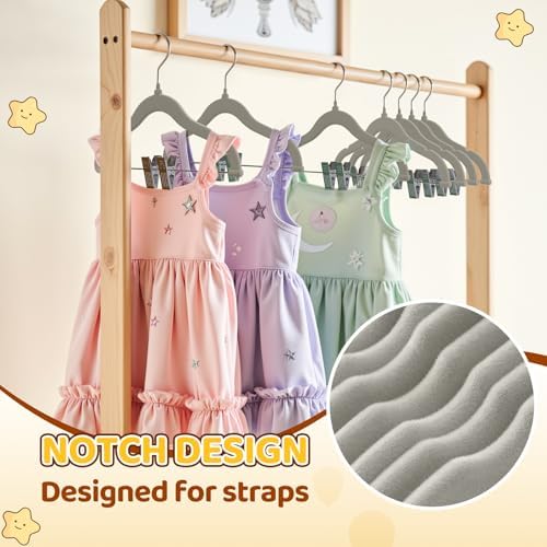 Flottian 36-Pack Baby and Kids Velvet Hangers with Clips, Non Slip and Space-Saving Kids Pants Hangers for Baby/Toddler Pants, Skirts, Coats, Gray - Image 6