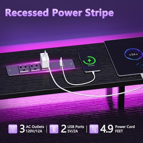 Korfile 61 Inch Gaming Computer Desk with Power Outlets,LED,5 Drawers,Black - Image 7