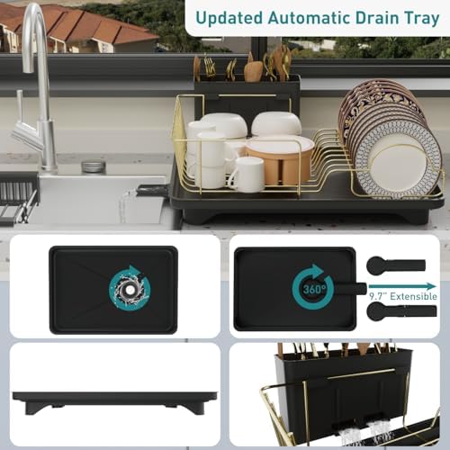 Buruis Stainless Steel Dish Drying Rack with Drainage System, Black - Image 2