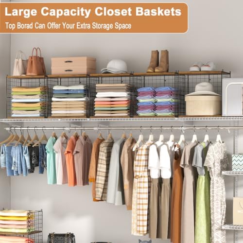 2 Pack Closet Organizers and Storage, Stackable Closet Shelf Organizer Heavy Duty Metal Wire Storage Bins with Adjustable Wood Shelf, Large Capacity Closet Storages for Bedroom Wardrobe Organization - Image 6