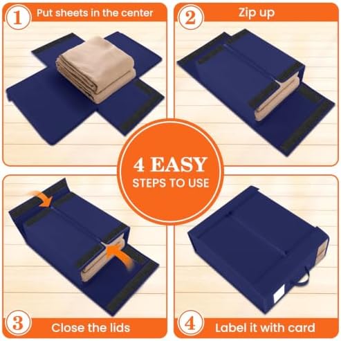 WOWBOX Sheet Organizers and Storage,Closet Bed Sheet Organizer Under Bed Storage and Organization with Label Cards & Clear Window for Bedding Sheets,Duvet Covers,Blankets (3 Pack，Blue) - Image 4