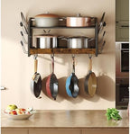 CHOEZON Hanging Pot Rack, Pot Rack Wall Mounted, 2-Tier Kitchen Pot and Lid Organizer, Wall-Mounted Pot Rack with 12 Hooks, for Kitchen Storage of Pots, Pans, Utensils, Rustic Brown TPR02BF - Image 4
