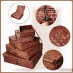 5 Pcs Seagrass Basket with Lid 5 Sizes Decorative Storage Boxes Rattan Wicker Storage Basket with Lids Woven Organizer Baskets Multipurpose Flat Storage Bins for Shelf Closet Bedroom (Dark Brown) - Image 3