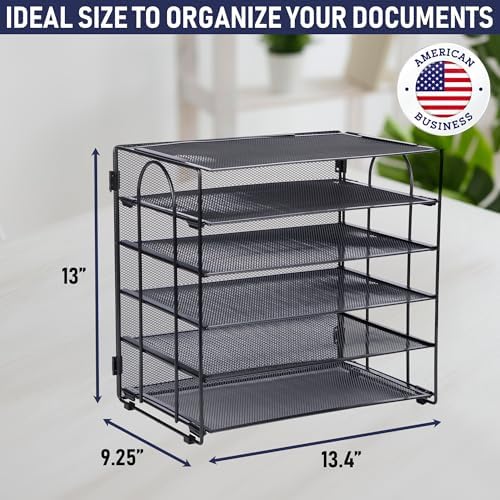 Desk Organizer Tray, Letter Tray in Black Metal Mesh for Organizing Files, Papers, Bills, Folders, Letters, and Binders. Desktop Paper Rack for Home, Office, or School (5 Tier - New) - Image 3