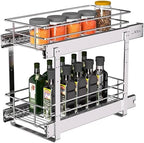 JOWBOOW 2-Tier Narrow Cabinet Pull Out Shelves, 8" W x 22" D, Chrome by JOWBOOW