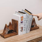 NIKKY HOME Heavy Duty Non Slip Rustic Woodland Mountain Wood Bookend Cute Bear Book Ends Book Stoppers for Cabin Decor Home and Office Shelves Children - Image 2