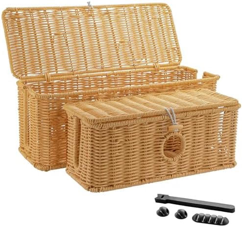 2 Pcs Handmade Cable Management Boxes Rattan Cable Organizer Large & Medium Cord Hider Organizer Boxes Power Strip Boxes Locked Cover with 2 Open Slots for Home and Workplace by IHKFILAN