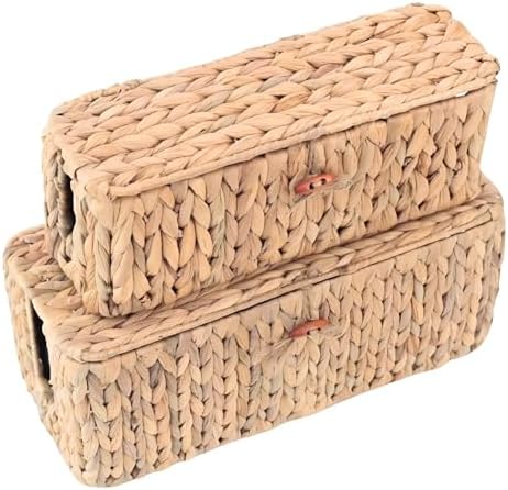 Wicker Cable Management Box Set of 2 with Lid, 15 in, Natural by ChumDecor