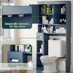 Over The Toilet Storage Cabinet with 7 Shelves, Imitation Walnut Grain Above Toilet Bathroom Organizer with Toilet Paper Holder Stand, Space Saver for Restroom, Laundry, Bathroom (Navy Blue) - Image 6
