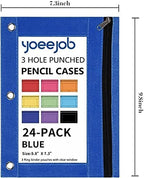 YoeeJob Binder Pouches for 3 Ring Binder, Pencil Pouch Pen Holder Case with Clear Window, Zipper Stationery Bag for School Class Office,24 Pack, Blue - Image 4