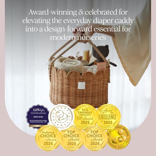 BEBE BASK Premium Baby Diaper Caddy Organizer - Scalloped Rattan Basket - Image 3