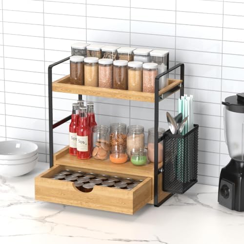 LEMIKKLE Bathroom Counter Organizer with Drawer and Basket,Wood Countertop Organizer for Bathroom Decor Makeup Tray for Perfume Skincare Bedroom Kitchen Corner - Image 6