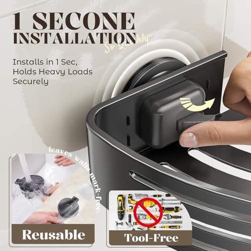 Corner Shower Caddy Suction Cup,Shower Shelves with Hooks,No Drilling Powerful Suction Bathroom Organizers and Storage,Removable Waterproof Rustproof Shower Bathroom Accessories Decor(Grey 3Pack) - Image 5