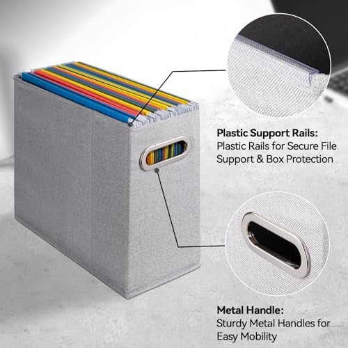 4 Packs Letter Size File Organizer, File Folders Organizer, Fabric Storage Box, Collapsible Paper Organizer with Metal Handle, Smooth PVC Rails, Only Box (Light Gray) - Image 4