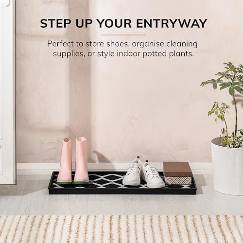 Anji Mountain Heavy Duty Waterproof Rubber Shoe Storage Mat Organizer/Boot Storage Multi Use for Entryway with Coir, Black and Ivory Diamond Insert, Fits 3 Pair (34.5" Wide) - Image 2