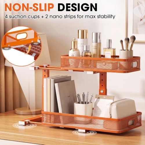 Under Sink Organizer 4-Pack, Metal 2-Tier Pull-Out Cabinet Shelf with Slide-Out Mesh Drawers, Height Adjustable, Space-Saving Under Sink Storage Racks for Kitchen, Bathroom, Laundry Room, Orange - Image 4