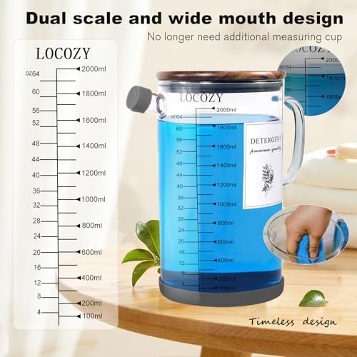 2-Pack 64oz Glass Laundry Detergent Dispenser with Acacia Wood Lid - Airtight Design, Dual oz/ml Scales | Laundry Room Organization & Storage for Fabric Softener, Beads, Powder, Bleach - Image 4